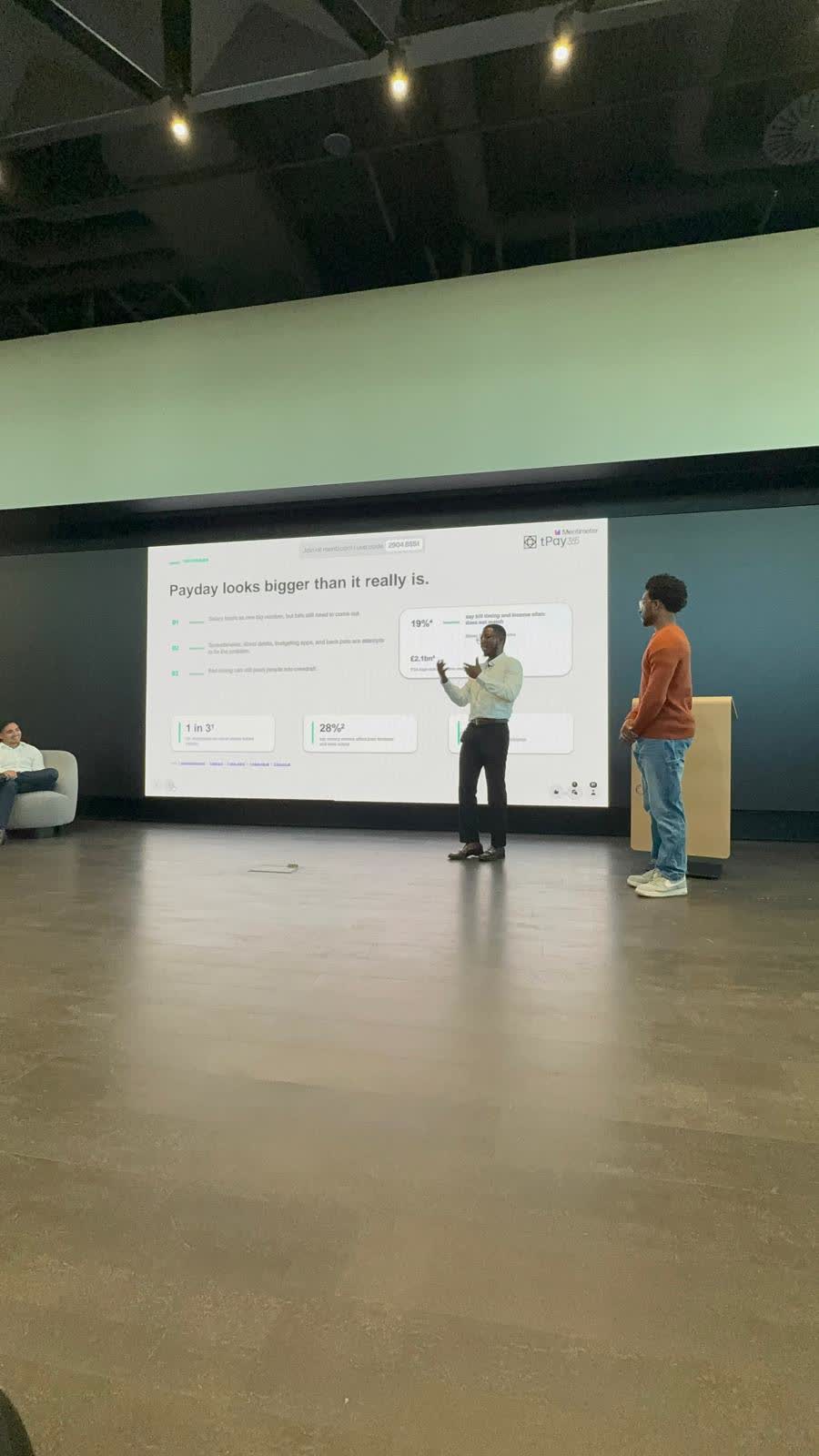 Abraham Orherhe presenting a tPay365 slide about payday looking bigger than it really is.